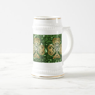 Golden Shining Celtic Shamrock Green Faux Glitter Bierpul