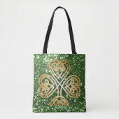 Golden Shining Celtic Shamrock Green Faux Glitter Draagtas (Voorkant)