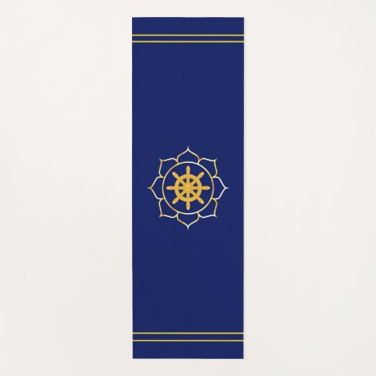 Golden Ship Wheel in Lotus op Navy Blue Yogamat (Voorkant)