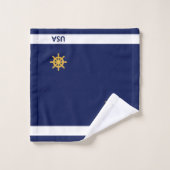 Golden Ship Wheel sur Navy Blue (Gant de toilette)
