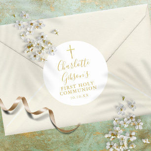 Golden Signature Gold Cross First Heilige Communie Ronde Sticker