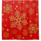 Golden sneeuwvlokken op rood douchegordijn (Voorkant)