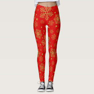 Golden sneeuwvlokken op rood leggings