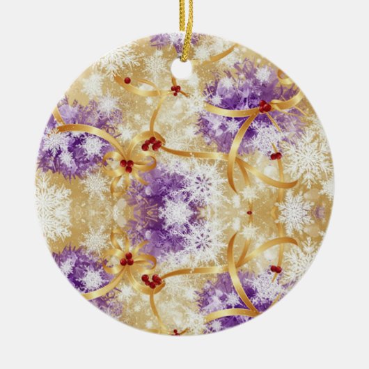 Golden Snowfall Ribbon — Elegant Christmas Design Keramisch Ornament (Voorkant)