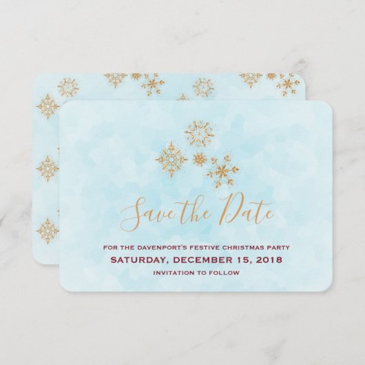 Golden Snowflake Crystals op Frosty Blue Back Kaart (Voorkant / Achterkant)