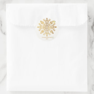 Golden Snowflake - Kerst Schattigee familienaam Ronde Sticker