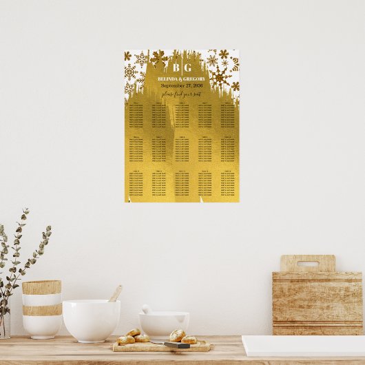 Golden Snowflake kerstbruiloft Poster (Keuken)
