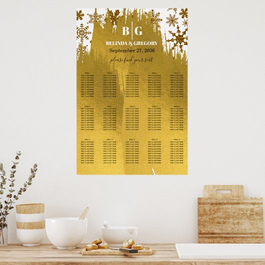 Golden Snowflake kerstbruiloft Poster (Keuken)