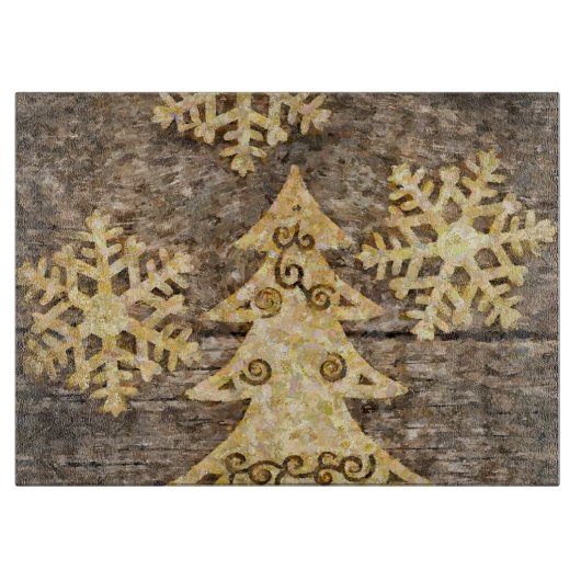 Golden Snowflakes en kerstbomen Snijplank (Voorkant)