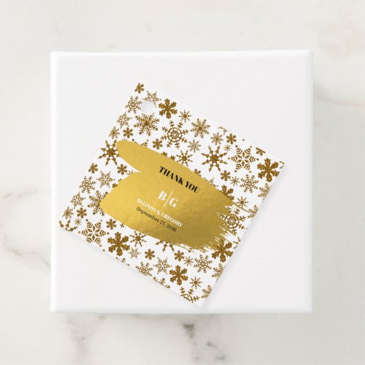 Golden Snowflakes feestelijke kerstbruiloft Bedankjes Labels (In situ)