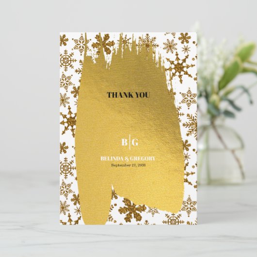 Golden Snowflakes feestelijke kerstbruiloft Bedankkaart