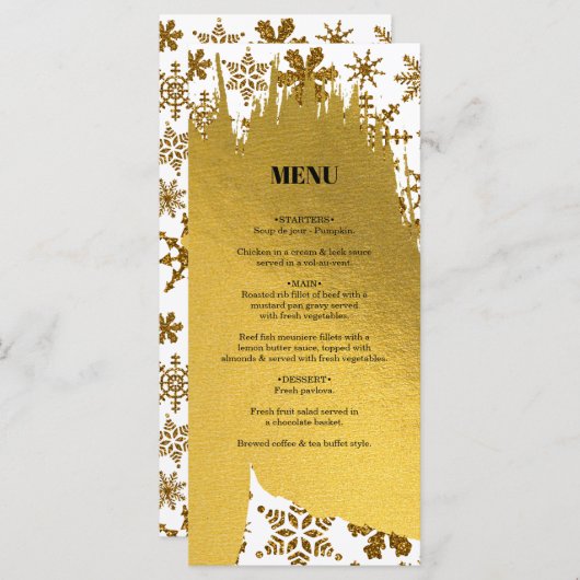 Golden Snowflakes feestelijke kerstbruiloft Menu (Voorkant / Achterkant)