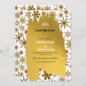 Golden Snowflakes feestelijke kerstbruiloft Save The Date (Voorkant / Achterkant)