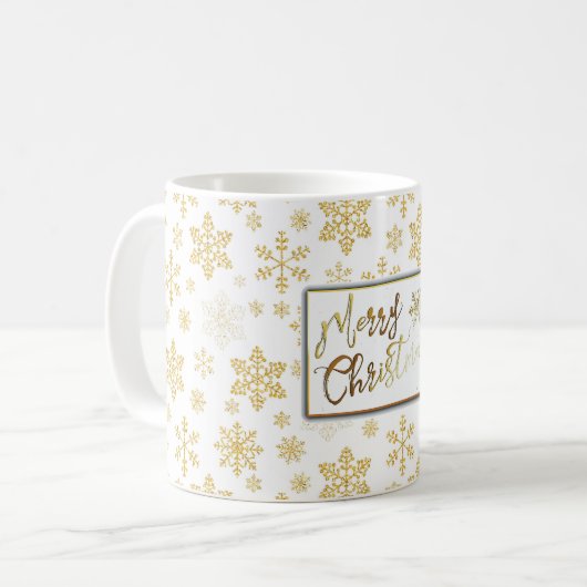 Golden Snowflakes kerstMok Koffiemok (Voorkant links)