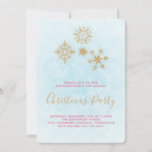 Golden Snowflakes op blauw, feestelijke uitnodigi Kaart