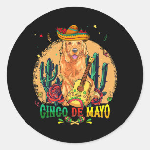 Golden Sombrero Cinco De Mayo Mexican Dog Mannen Ronde Sticker