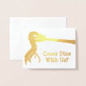 Golden Spaghetti Fork - Aangepaste binnenuitnodigi Folie Kaarten (Voorkant met envelop)