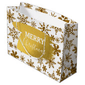 Golden Sparking Snowflakes Merry kerst Groot Cadeauzakje (Achterkant Gekanteld)