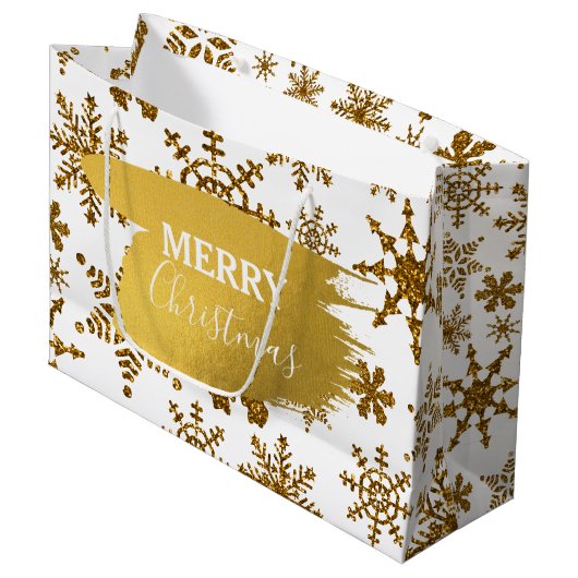 Golden Sparking Snowflakes Merry kerst Groot Cadeauzakje (Voorkant Gekanteld)
