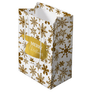 Golden Sparking Snowflakes Merry kerst Medium Cadeauzakje