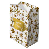 Golden Sparking Snowflakes Merry kerst Medium Cadeauzakje (Achterkant Gekanteld)
