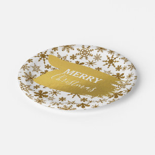 Golden Sparking Snowflakes Merry kerst Papieren Bordje