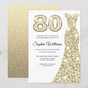 Golden Sparkle Dress Womans 80th Birthday Party Kaart