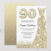 Golden Sparkle Dress Womans 90th Birthday Party Kaart (Voorkant / Achterkant)
