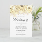 Golden Sparkle Floral Elegant Wedding Kaart (Staand voorkant)