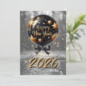 Golden Sparkle New Year Balloon with 2026 Glow Feestdagenkaart (Staand voorkant)