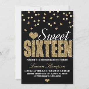Golden Sparkle Sweet 16 Party-uitnodigingen Kaart