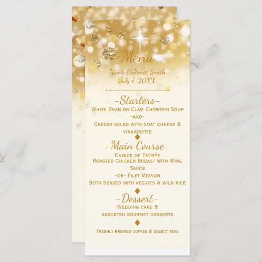 Golden Sparkly Lights Elegant Glam Menu Card (Devant / Derrière)