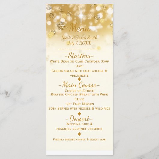 Golden Sparkly Lights Elegant Glam Menu Card (Devant)