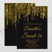 Golden Sparkly String Lights Black Sweet 16 Kaart (Voorkant / Achterkant)