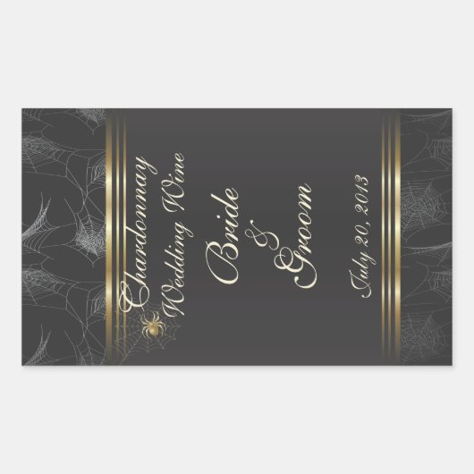 Golden Spiders Elegant Wedding Wine Label Sticker (Voorkant)