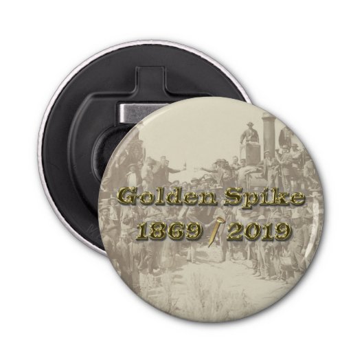 Golden Spike Transcontinental Railroad Sesquincent Button Flesopener (Voorkant)