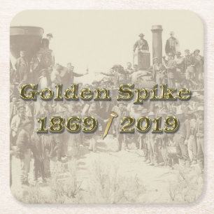 Golden Spike Transcontinental Railroad Sesquincent Vierkante Kartonnen Onderzetter