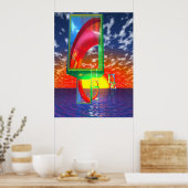 Golden Spiral Sunset Sailing Poster (Keuken)