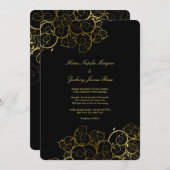 Golden Spirals Vine Classy Black Wedding Invite Kaart (Voorkant / Achterkant)