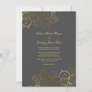 Golden Spirals Vine Classy Gray Weddenschap Kaart