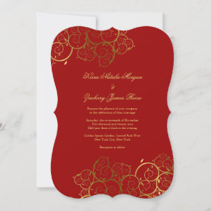 Golden Spirals Vine Classy Wedding Invitation Kaart