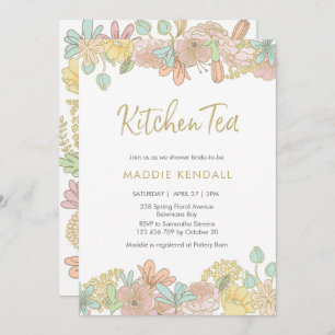Golden Spring floral Kitchen Tea Party Invitation Kaart