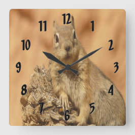 Golden Squirrel Vierkante Klok