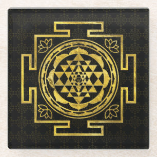 Golden Sri Yantra/Sri Chakra Glazen Onderzetter