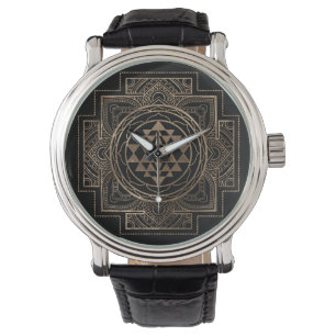 Golden Sri Yantra/Sri Chakra in lotus Horloge