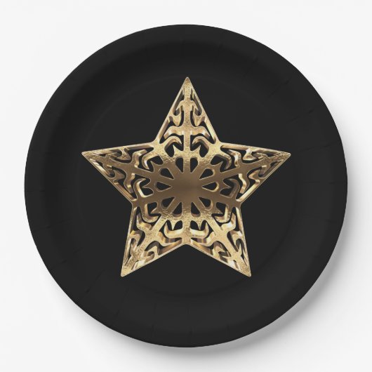 Golden Star Black en Gold Festive Elegant Papieren Bordje (Voorkant)