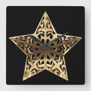 Golden Star Black en Gold look Elegant Vierkante Klok