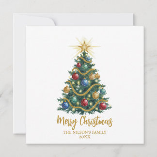 Golden Star watercolor Christmas Tree Card Feestdagenkaart