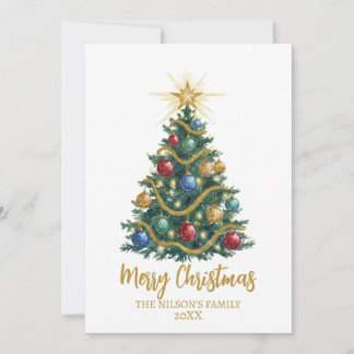 Golden Star watercolor Christmas Tree Card Feestdagenkaart