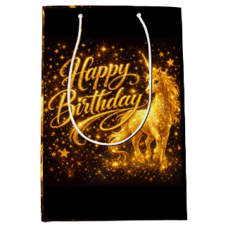Golden Stardust Birthday — Fantasy Unicorn Medium Cadeauzakje